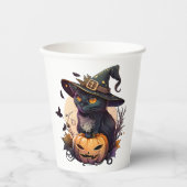 Gobelets En Papier Chat de sorcière pour Halloween (Recto)