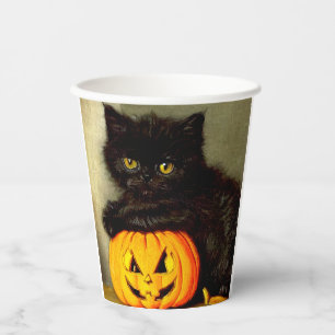 Gobelets En Papier Chat d'Halloween vintage et lanterne Jack-o’