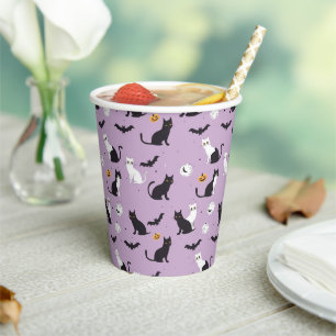 Gobelets En Papier chat d'Halloween violet