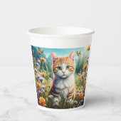 Gobelets En Papier Chat doux dans une prairie (Verso)