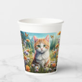 Gobelets En Papier Chat doux dans une prairie (Recto)