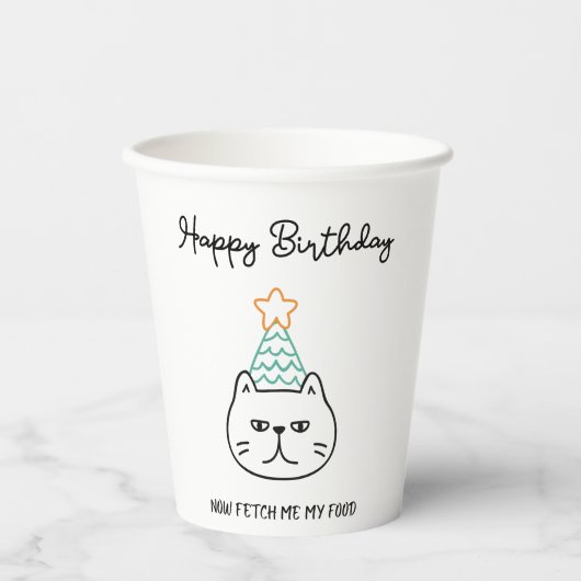 Gobelets En Papier chat drôle d'anniversaire (Recto)