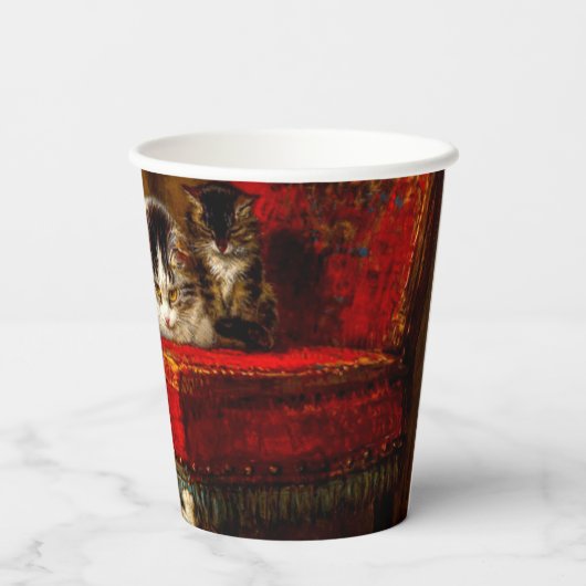 Gobelets En Papier Chat et chatons Jouer avec chaise (Verso)