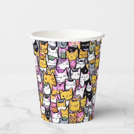Gobelets En Papier Chat face doodprint motif kitties féline animaux (Verso)