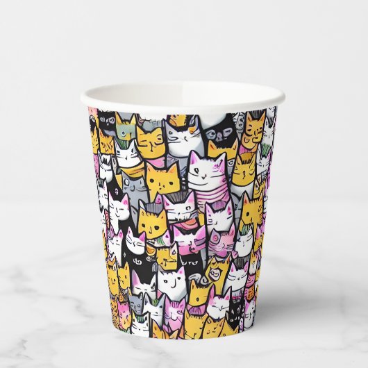 Gobelets En Papier Chat face doodprint motif kitties féline animaux (Gauche)