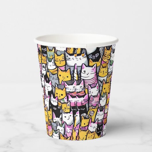 Gobelets En Papier Chat face doodprint motif kitties féline animaux (Droite)