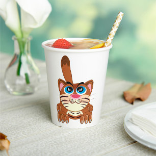 Gobelets En Papier Chat jouant avec Big Blue yeux amusant Whimsical K