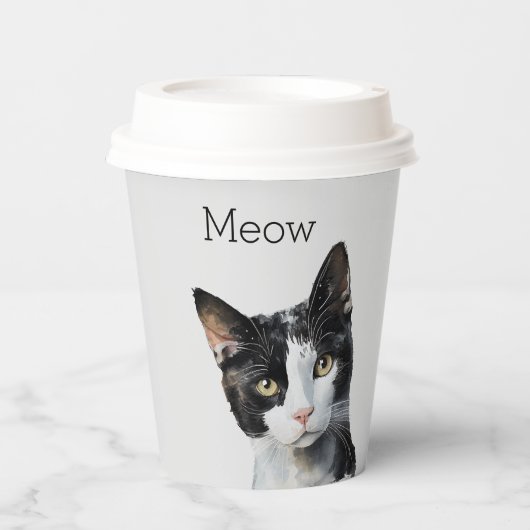 Gobelets En Papier Chat Kitty blanc gris noir (Recto)