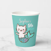 Gobelets En Papier Chat Mermaid Girl Anniversaire mignonne Purrmaid M (Recto)