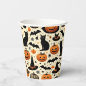 Gobelets En Papier Chat noir à thème Halloween et Motif Citrouille (Verso)