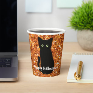 Gobelets En Papier Chat noir, chaton mignon, parties scintillant oran