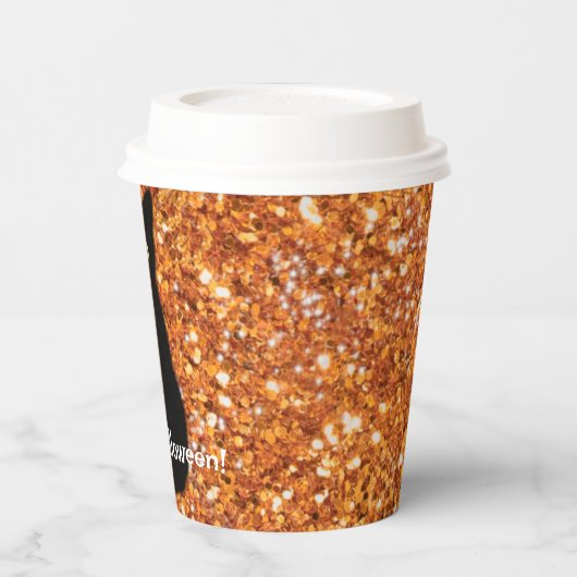 Gobelets En Papier Chat noir, chaton mignon, parties scintillant oran (Gauche)