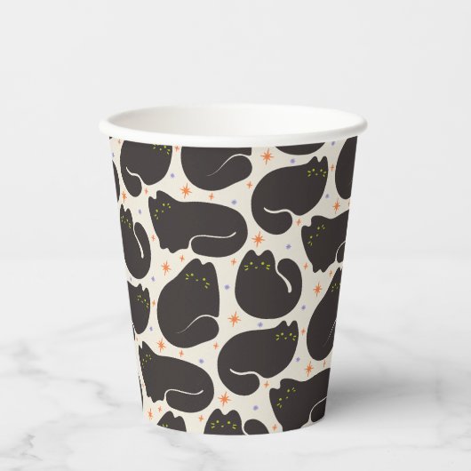 Gobelets En Papier Chat noir rétro sur fond crème clair (Recto)