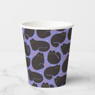 Gobelets En Papier Chat noir rétro sur fond violet