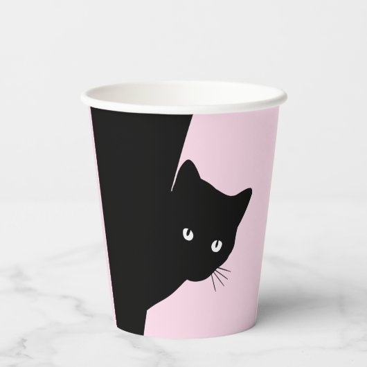 Gobelets En Papier Chat noir Sly Rose Joyeux anniversaire, âge et nom (Verso)