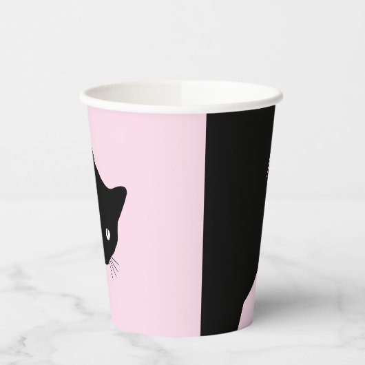 Gobelets En Papier Chat noir Sly Rose Joyeux anniversaire, âge et nom (Gauche)