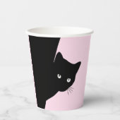 Gobelets En Papier Chat noir Sly Rose Joyeux anniversaire, âge et nom (Recto)