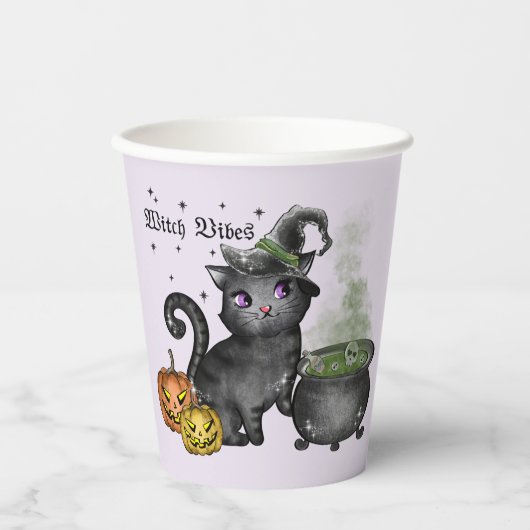 Gobelets En Papier Chat noir sorcière | Vibes sorcières (Recto)