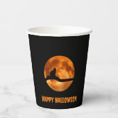 Gobelets En Papier Chat noir sous la lune orange (Verso)