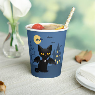 Gobelets en papier Chat noir Vampire Halloween ave