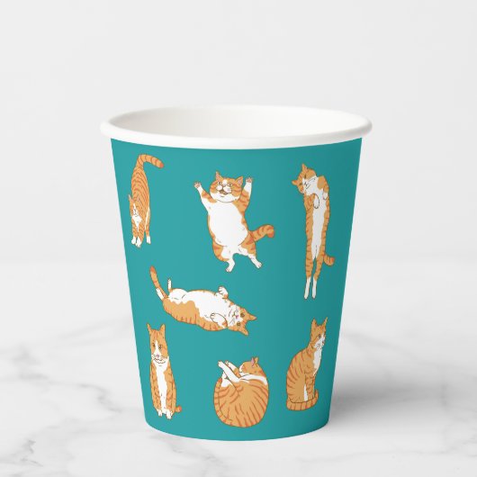 Gobelets En Papier Chat orange mignon poses (Recto)