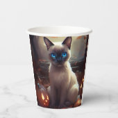 Gobelets En Papier Chat Siamais Halloween Avec Peur Citrouille (Verso)