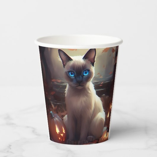 Gobelets En Papier Chat Siamais Halloween Avec Peur Citrouille (Verso)