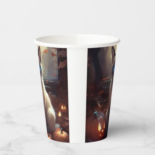 Gobelets En Papier Chat Siamais Halloween Avec Peur Citrouille (Gauche)