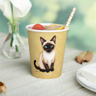 Gobelets En Papier Chat Siamois Sur Vieux Papier