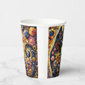 Gobelets En Papier Chat Whimsical Noir Abstrait peinture florale Art (Droite)