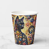 Gobelets En Papier Chat Whimsical Noir Abstrait peinture florale Art (Recto)