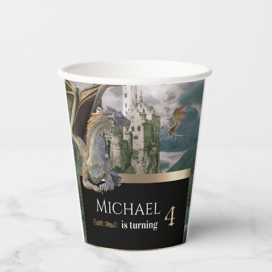 Gobelets En Papier Château médiéval de Dragon de Bronze Anniversaire (Recto)