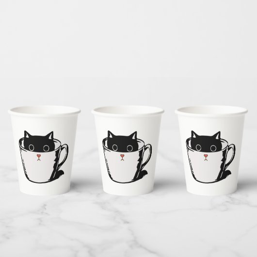 Gobelets En Papier Chaton noir avec nez rouge caché dans une tasse (Multi)