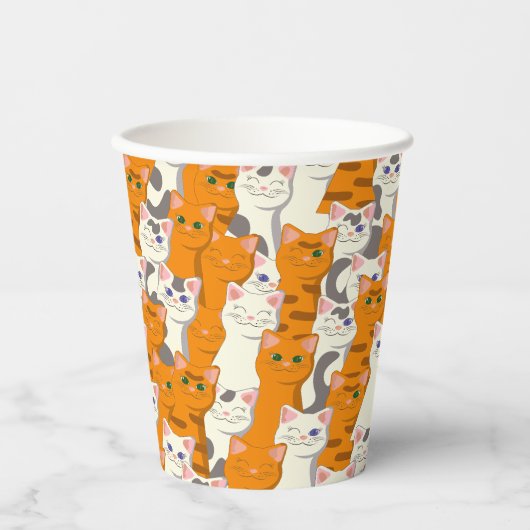 Gobelets En Papier Chats blancs et gingembre motif yeux verts yeux bl (Recto)