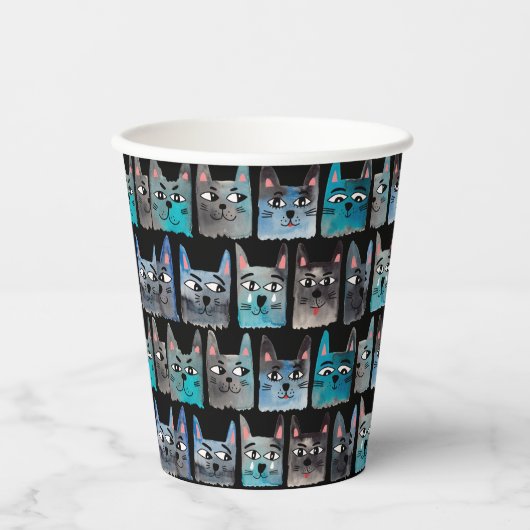 Gobelets En Papier Chats bleus (Recto)