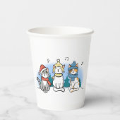 Gobelets En Papier Chats de caricature chantent des chants de Noël (Verso)