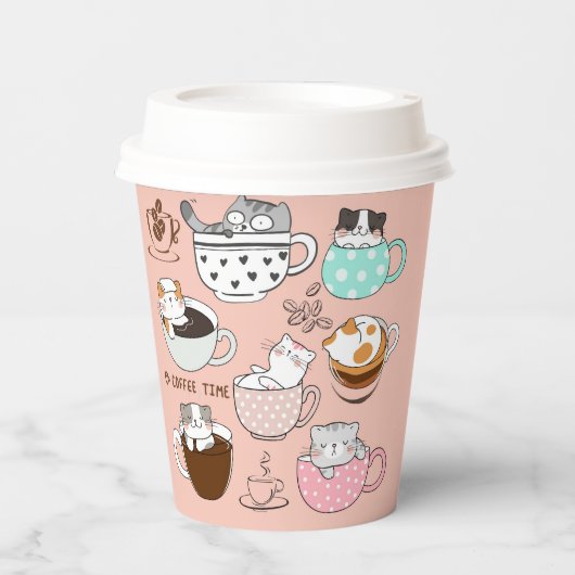 Gobelets En Papier Chats drôles de café (Recto)