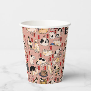 Gobelets En Papier chats japonais Ukiyo-e Funny kitty