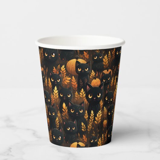 Gobelets En Papier Chats noirs et Citrouilles (Verso)