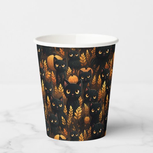 Gobelets En Papier Chats noirs et Citrouilles (Gauche)