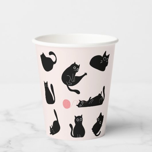 Gobelets En Papier Chats noirs soyeux (Recto)