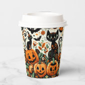 Gobelets En Papier Chats noirs Whimsical, Citrouilles et chauves-sour (Verso)