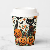 Gobelets En Papier Chats noirs Whimsical, Citrouilles et chauves-sour (Recto)