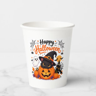 Gobelets En Papier Chatte Mignonne Tasse de Voyage Joyeux Halloween -