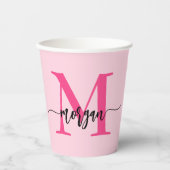 Gobelets En Papier Chaud rose moderne Script Girl Monogramme Nom (Recto)
