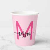 Gobelets En Papier Chaud rose moderne Script Girl Monogramme Nom (Recto)