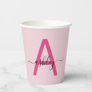 Gobelets En Papier Chaud rose moderne Script Girl Monogramme Nom