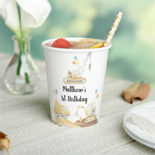 Gobelets En Papier Chaudron de camion de construction Anniversaire