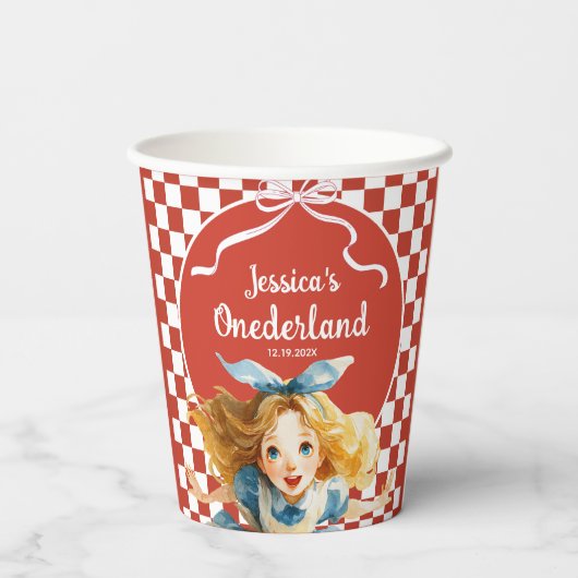 Gobelets En Papier Checkered Alice in ONEDERLAND 1st Birthday Party (Verso)