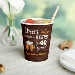 Gobelets En Papier Cheers et bières 40e anniversaire Rustique